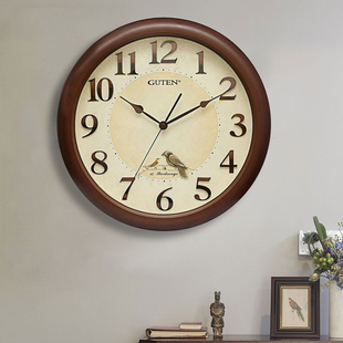 金钟宝中式挂钟客厅静音复古圆形，报时钟中国风，田园创意美式挂钟表