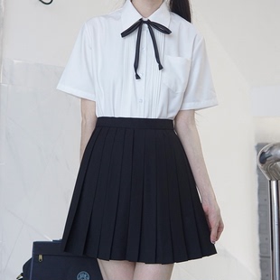 刺篇jk制服原创正版日系基础，款风琴褶，短袖黑白角襟丸襟衬衫女
