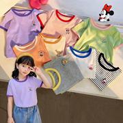 C夏季女童拼色短袖t桖儿童韩版百搭超洋气卡通印花上衣打底衫
