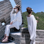 2023夏季时尚套装韩版宽松蝙蝠袖长袖上衣打底裤防晒两件套女