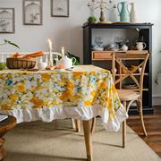伊缦琪韵桌布黄色花朵印花荷叶边田园风格餐桌家用长方形直供