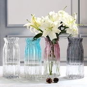 现代简约水培植物花瓶玻璃透明插花水养大号富贵竹百合客厅摆件
