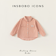 insbobo男童衬衣春秋款，简约休闲女童衬衫长袖，个性贴标儿童上衣潮
