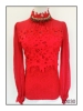 珍思薇尼春秋季女红色钉珠时尚显瘦长袖衬衫女蕾丝拼接气质女衫外