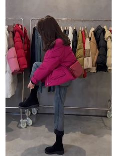 2023韩货炸街气质名媛高端棉服外套，小香风玫，红色短款羽绒棉服冬季