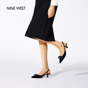 Nine West/玖熙夏季凉鞋女蝴蝶结绒面低跟系带仙女风女鞋