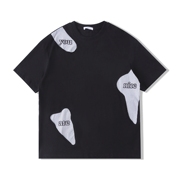 夏男原创潮牌港风欧美式嘻哈高街创意拼接字母刺绣花ins短袖T恤衫