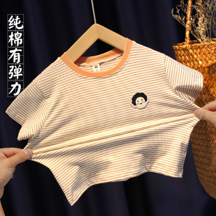 宝宝t恤夏薄款短袖，日系宽松弹力纯棉半袖，男女童条纹上衣婴儿t体恤