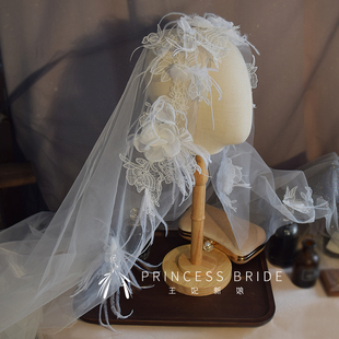 王妃新娘复古羽毛蕾丝绢，纱头纱帽写真韩式拍照影楼造型头饰品