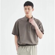 夏季短袖衬衫男设计感小众工装衬衣日系polo衫高级感冰丝寸衣