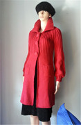 大码外套女羊毛针织开衫秋冬宽松加绒加厚中长款黑蓝红色毛衣
