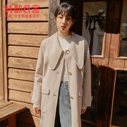 2024春季女装韩版中长款双面呢子大衣，宽松毛呢外套