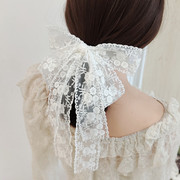 原创设计白色超仙蕾丝，大蝴蝶结发夹，仙美高级弹簧夹马尾夹2022