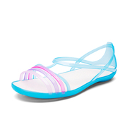塑料凉鞋女平跟夏季果冻鞋水晶胶凉鞋妈妈软底舒适洞洞沙滩鞋