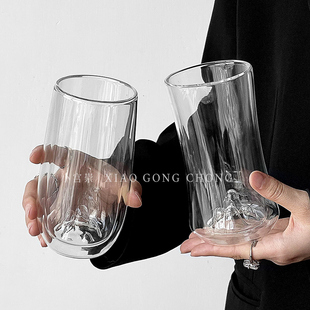 透明双层冰山玻璃杯防烫绿茶杯高硼硅茶杯个人专用主人杯泡茶水杯