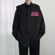 美式衬衫男春秋2024创意印花小众，设计感长袖高级感情侣装衬衣