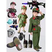 红儿童军装幼08儿演出军装军绿色套娃娃小孩衣服小孩拍照摄兵影服