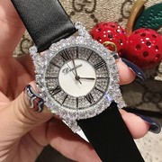 士手表表个性皮表带腕表时装表水钻蒂米妮时尚银白色锆石罗马女