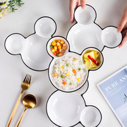 北欧盘子家用米奇盘可爱分，格盘创意陶瓷，儿童餐盘ins风水果盘餐具