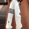 白色条杠撞色卫裤女2024年秋季韩版设计感高腰宽松显瘦哈伦裤