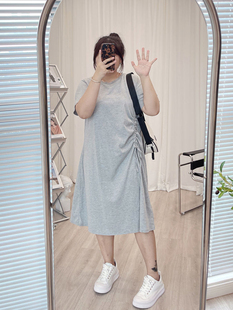 200斤韩版法式抽绳设计感超肥连衣裙，300斤大码遮肉胖mm夏季短袖裙