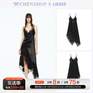 Liegee时尚潮流绗缝蕾丝醋酸连衣裙小众百搭女CHENSHOP设计师品牌