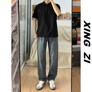 夏季美式直筒牛仔裤男款高街复古潮牌水洗百搭宽松阔腿高品质长裤