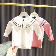 1-4岁女宝宝纯棉长袖t恤上衣春装女童网纱领打底衫