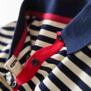 polo很多这么有细节真心，不常见!蓝白红领口，撞色海军风条纹t恤预