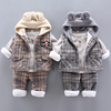 宝宝冬装加绒加厚三件套1-2-3岁4男童卫衣套装婴儿冬季马甲衣服潮