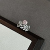 S925纯银活口戒指女粉钻冰花切树叶叶子高级感珠宝戒指培育高碳钻
