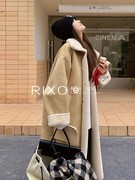 RIXO EXIT法式羊羔毛外套女中长款冬加厚皮毛一体麂皮绒大衣