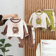 婴儿衣服2024年小孩纯棉卫衣分体套装八9个月一2岁男宝宝春装