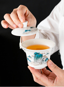 玉瓷功夫茶具白瓷轻奢现代简约家用户外便携旅行泡茶套装盖碗茶杯