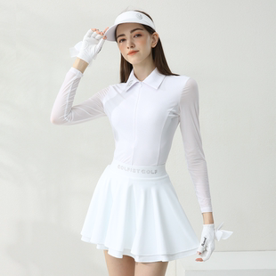 高尔夫女装冰丝长袖夏季冰，丝衣短裙套装，韩版修身golf运动网球