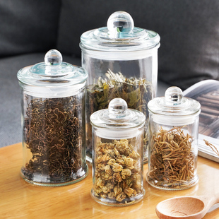 茶叶储物罐玻璃家用透明收纳储存罐带盖花茶罐，小瓶子密封罐玻璃罐