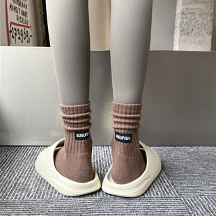冬季袜子 女袜 精梳棉布标加厚毛圈袜 棕色运动半拉毛巾底保暖袜