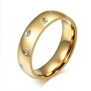 6mm8mm外贸出口首饰时尚，女款金色钛钢指环，锆石戒指饰品女dc019