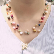 天然淡水巴洛克异形珍珠彩色满天星珍珠项链锁骨链可调节女生礼物