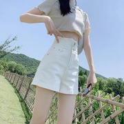 高腰牛仔短裤女夏季春秋2023年显瘦黑色大码a字白色超短热裤