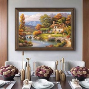 美式挂画餐厅装饰画手绘油画，高级感客厅饭厅，风景壁画玄关卧室欧式