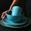 欧美客陶瓷餐具盘子碗套装欧式家用牛排盘沙拉碗杯子创意浮雕餐盘