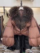 冬季小香风欧货高端奢华大毛领设计感短款面包羽绒棉服外套女