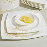 骨瓷餐具套装碗盘子家用中式唐山方形陶瓷器碗碟简约结婚