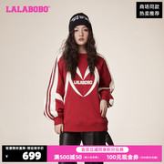 LALABOBO新春龙年红色休闲甜美爱心拼接圆领套头卫衣LBCD-WSTS47