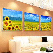 客厅装饰画花卉无框画向日葵挂画现代三联画沙发，墙壁画卧室水