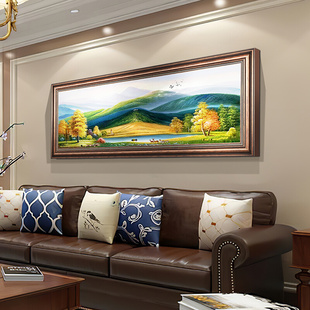 美式客厅装饰画卧室挂画背景墙，壁画单幅横款招财，风水墙画大气欧式