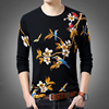 中国风秋季男士花式毛线衣 创意个性枝头小鸟图案印花休闲针织衫