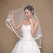 白色简约单层软纱新娘结婚婚纱头饰婚礼短款头纱1.5米小花边