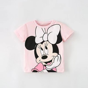 童装女童粉红色纯棉短袖T恤卡通老鼠宝宝上衣可爱夏装洋气半袖潮8